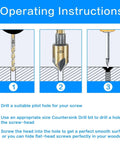 Countersink drill bit set, 5pc, with storage case; 1/4 in hex shank and 82-degree countersinks for flush seating