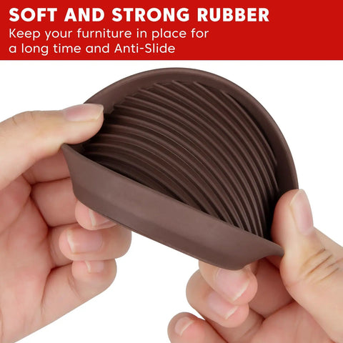 Close-up of brown rubber caster cup being flexed, showcasing durable material for Heavy Duty Rubber Furniture Floor Protectors 2x2 Round Caster Cups Anti Slip Bed Stopper For Couch Sofa Chair Legs Non Scratch Brown 4 Pack Protects Hardwood Floors Scratch Resistant Quiet Glide No Tools Required Easy Install.