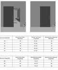 Concealed Sliding Barn Door 30 By 84 White Primed Flush Solid Core With Soft Close Installation Hardware chart and dimensions shown