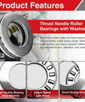 Heavy Duty Thrust Needle Roller Bearings With Washers, Two Sets, One Half Inch Bore, Fifteen Sixteenth Inch OD, heat resistant steel