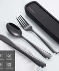 Grab And Go 4 Piece Stainless Steel Travel Utensils Set With Reinforced Buckle Case, Portable Cutlery For Camping Work Or School