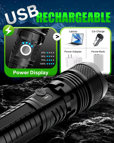 Ultra Bright LED Flashlight That Lights Up The Night With A Rechargeable Battery And Zoomable Beam 5 Modes Waterproof