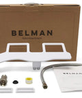 Slim Modern Bidet Toilet Attachment With Dual Self Cleaning Nozzles, Fresh Water Sprayer, Adjustable Water Pressure, Non Electric, Quick DIY Install in 15 Minutes, Black Finish, shown with installation kit and box.