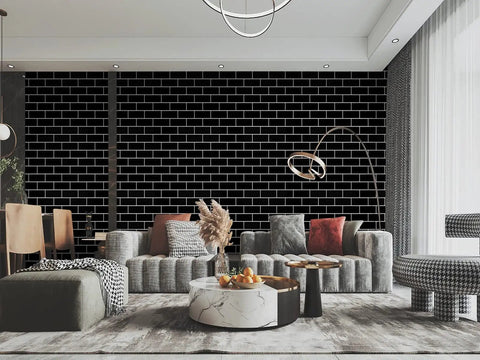 Living room with Dope Brick Pattern Peel And Stick Wallpaper Vinyl Roll Self Adhesive For Kitchen Subway Plaid Modern Tile Look.