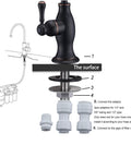 Top Shelf Stainless Steel Drinking Water Faucet For Under Sink Water Filter System Featuring Smooth Flow Non Air Gap RO Design oil rubbed bronze finish with installation components.