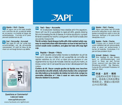 Slick Freshwater And Saltwater Aquarium Carbonate Hardness Test Kit Using Liquid Reagents To Dodge PH Swings, includes instructions and liquid dropper.