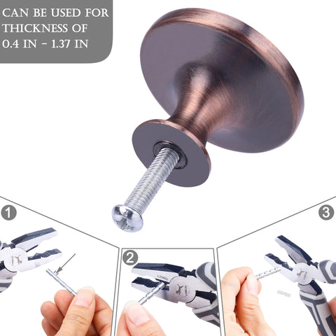 Two Pack Round Drawer Pulls In Red Bronze With Vintage Brushed Antique Copper Finish, installation process with screws