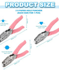 Three Piece Handheld Paper Hole Punch Set With Soft Grip Handles, 5mm, 5.5mm And 6mm Holes, Pink Silver Tone shown in different views