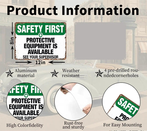 Safety First Aluminum Sign 8x12 Inches Rustproof Wall Decor For Workplace Garage Warehouse Vintage Retro Look