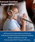 Woman using Climate-Line CPAP Hose for AirSense 10 and AirCurve 10, 6.5 ft long flexible tubing, in sleep therapy setup.