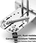 Stainless Steel Bench Vise For Jewelry Making And Metalworking Lets You Hold Tools Firmly While Filing Shaping And Cutting Gold Silver Alloy Projects With Ease. Close-up of rust-resistant stainless steel tabletop and clamping mechanism.