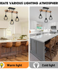 Rustic Farmhouse Pendant Light Fixtures Featuring Real Solid Wood And Sleek Black Metal Shades illuminating dining tables and kitchen islands.