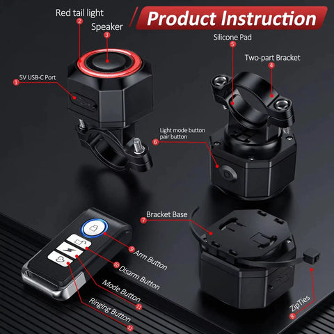 Super Cool Smart Tail Light Bike Alarm For Happy E-Bike Offroad MTB With Advanced 3D Vibration Sensor And Dark Tunnel Auto-Illumination, rear view