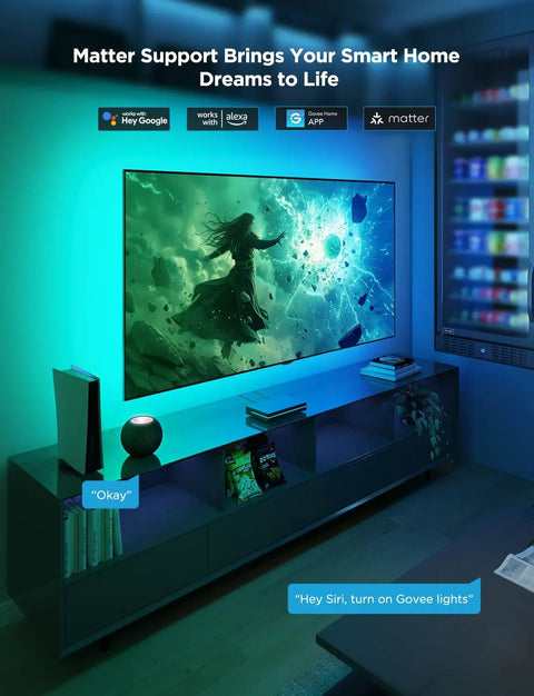 HDMI 2.1 AI Sync Box 2 With RGBWIC For 55 To 65 Inch TVs Delivers 8K 60Hz And 4K 144Hz, screen sync in a smart TV room with Matter support