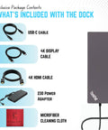 Next Level Thunderbolt 4 Docking Station For USB C Laptops Offering Seamless Dual 4K Monitor Hookup And Rapid Power Delivery package contents including cables and power adapter.