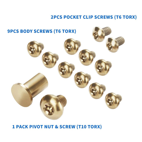 13-Piece Titanium Screw And Pivot Gear Kit For Bugout 535 Bailout 537 Mini Bugout 533 With Pivot Nut Pivot Screw in gold