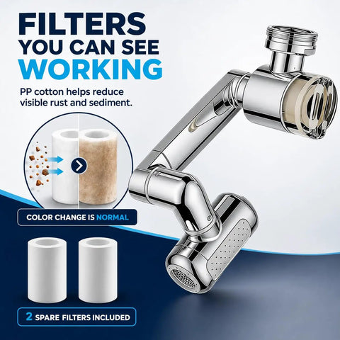 Smooth Operator Sink Helper 1080 Degree Rotating Faucet Extender Unit With Four Flexible Jet Patterns And Built In Mineral Filter For No Stress Washing Days