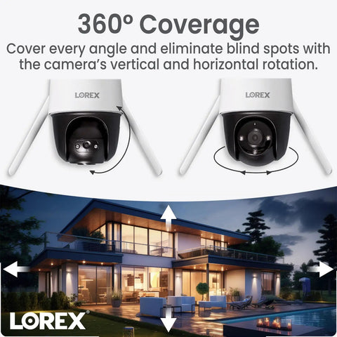 2K Pan Tilt Outdoor WiFi Security Camera For Home Or Business With 360 Degree View Auto Tracking Color Night Vision Lorex