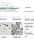 Diagram showing mirror glass with explosion-proof film for Black Aluminum Bifold Mirror Door For 60x80 Opening, Preassembled With Hardware Kit.