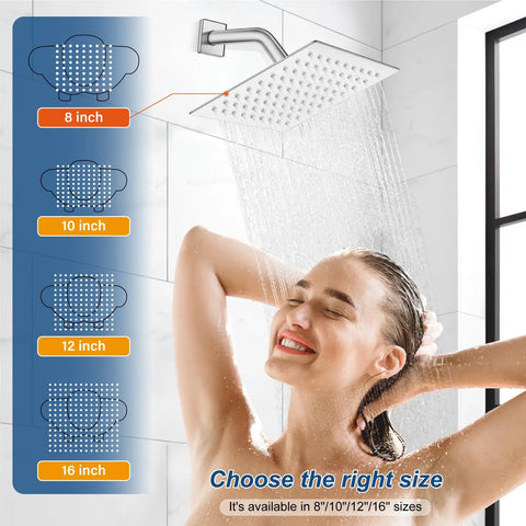 Polished Chrome Rain Shower System With 8-Inch Square Rain Shower Head, Wall-Mount Design in use during bathroom renovation.