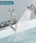 Polished Chrome Clawfoot Tub Faucet Set With Handheld Shower Wall Mount Tub Filler Two Cross Handles And Tub Spout Victorian Style