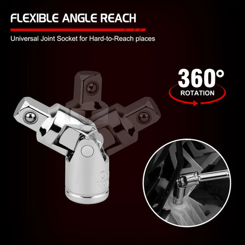 Five Piece Three Eighths Inch Drive Extension Bar Set Including Three Six And Ten Inch Extensions Universal Joint Socket Flexible Socket