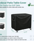 Heavy Duty Waterproof Outdoor Grill Table Cover For Feasto Gas Grill Table And Bar Cart Protects Against Dust Sun Rain And Water While Fitting 36 Inch Long By 24 Inch Wide By 36 Inch High Black, shown on a patio setup.