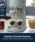 Compact Espresso Machine And Cold Brew Coffee Maker With Adjustable Milk Frother Wand For Smooth Hot Iced Lattes And Bold Cappuccinos brewing espresso in glass cups.