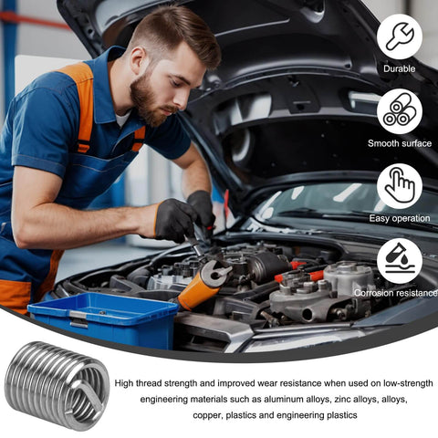 M6 x 1.0 Helicoil Thread Repair Kit, 100 Pcs Coiled Wire Inserts, Stainless Steel 304 Thread Sleeves used for car engine repair