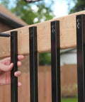 Installing Rectangular Baluster One Inch By Half Inch, Thirty Two Inch Long, Built Tough Heavy Gauge Galvanized Steel With Powder Coated Black Finish, Thermally Bonded Glossy Surface, Set Of 10 For Railings And Stairs on wooden frame