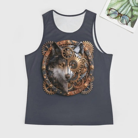 Mens Viking Wolf Graphic Tank Top Featuring A Relaxed Sleeveless Muscle Tee Cut Loose Streetwear Fit For Epic Gym Workouts And Chill Summer Hangouts with gear design.