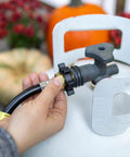 Five Foot Propane Hose Assembly For Disposable Cylinders To 20 Pound Tank, 9000 BTU, Brass Fittings, attached to tank