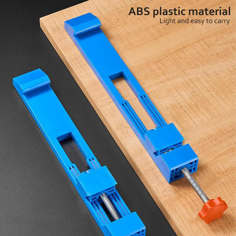Adjustable Circular Saw Guide Rail for Precise Wood and Marble Cuts next to wooden surface, ABS plastic material, light and portable