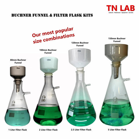 80mm Porcelain Buchner Funnel And 1L Heavy Wall Borosilicate Glass Vacuum Flask Filtration Kit With Sealing Adapter