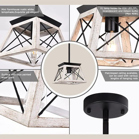 Farmhouse Pendant Light Fixture Rustic Beige Hanging Vintage Pendant Chandelier wood grain detail for Kitchen Island.