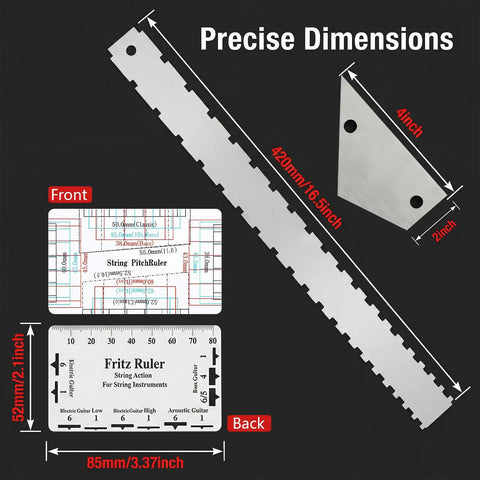 All In One Guitar Maintenance Kit With Fret Press And Fret Leveling Tools, notched string ruler and action gauge dimensions