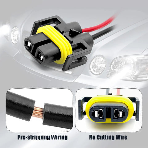 4 Pack H11 H9 H8 880 881 Female Wiring Adapters Harness Sockets for Headlights and Fog Lights, plug-and-play, heavy duty, 12V 24V.