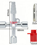 2 Pack 4 Way Sillcock Key Kit for Hose Valves Faucets and Switches with Beaded Chain, zinc alloy, dimensions and parts shown