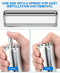 Premium Spring Loaded Stainless Steel Roller With Galvanized Bracket 1.5 X 10 Inch showing easy installation and removal mechanism.