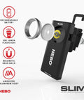 500-Lumen LED COB Work Flashlight With Rechargeable Battery, displaying magnetic base and hanging hook, black anodized body