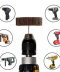 Twenty Piece Pro Grade Abrasive Flap Wheel Sander Set With Eight Flap Wheel Sizes And Two Cone Shapes, 80 Grit, One Quarter Inch Shank, showing a flap wheel attached to a drill.