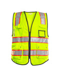 Heavy Duty Class 2 High Visibility Reflective Safety Vest With Ten Pockets And Zipper Closure Lightweight Breathable Polyester Workwear Built Different For Crews Demanding Next Level Job Site Visibility Today, bright yellow with reflective stripes.