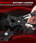 9 Piece Hose Clamp Pliers Set For Auto Work with long reach ratchet locking pliers holding hose clamp in car engine.