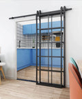 Sliding Barn Door Hardware Kit For Bypass Double Doors With Side Mounted Rails, 400cm Track, installed in modern home
