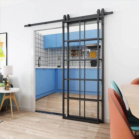 Sliding Barn Door Hardware Kit For Bypass Double Doors With Side Mounted Rails, 400cm Track, installed in modern home