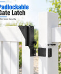 Heavy Duty Sliding Gate Kit With Anti Sag Roll Wheels For Deck And Driveway Gates Universal Fit For 1 To 2 Inch Wood Fences Smooth Quiet Operation Gate Hardware For Easy Setup And Reliable Gate Movement No Fuss, black padlockable gate latch on white wood gate
