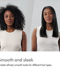 Two women with different hair types showcasing results using Cordless And Corded Hair Straightener With Flexing Plates For Less Heat And Damage