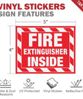 Fire Extinguisher Inside Sign Stickers 10 Pack 5 By 4 Inches Self Adhesive Vinyl Reflective UV Resistant Waterproof