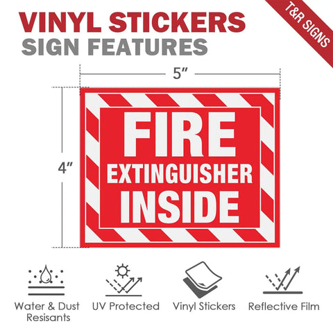 Fire Extinguisher Inside Sign Stickers 10 Pack 5 By 4 Inches Self Adhesive Vinyl Reflective UV Resistant Waterproof