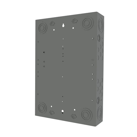 125 Amp 20 Space 20 Circuit Main Lug Plug-On Neutral Indoor Load Center With Two Factory Ground Bars, 120/240V, No-Fuss Wiring, Easy Install, Ample Wire Bending Room And Solid Mounting For Residential Panels. Gray metal enclosure side view